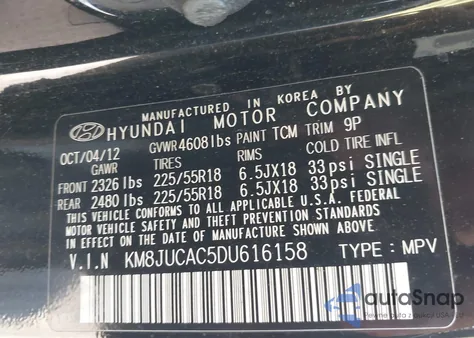 2013 Hyundai Tucson Limited from USA, damaged, VIN KM8JUCAC5DU616158